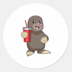 Mole with Drinking mug Classic Round Sticker