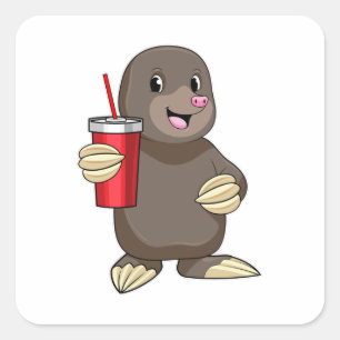 Mole with Drinking mug Square Sticker