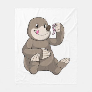 Mole with Earthworm Fleece Blanket