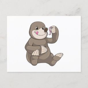 Mole with Earthworm Postcard