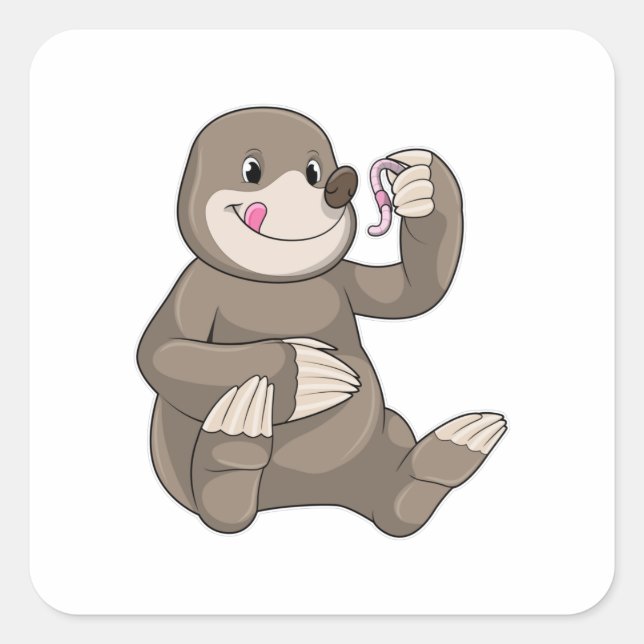 Mole with Earthworm Square Sticker (Front)