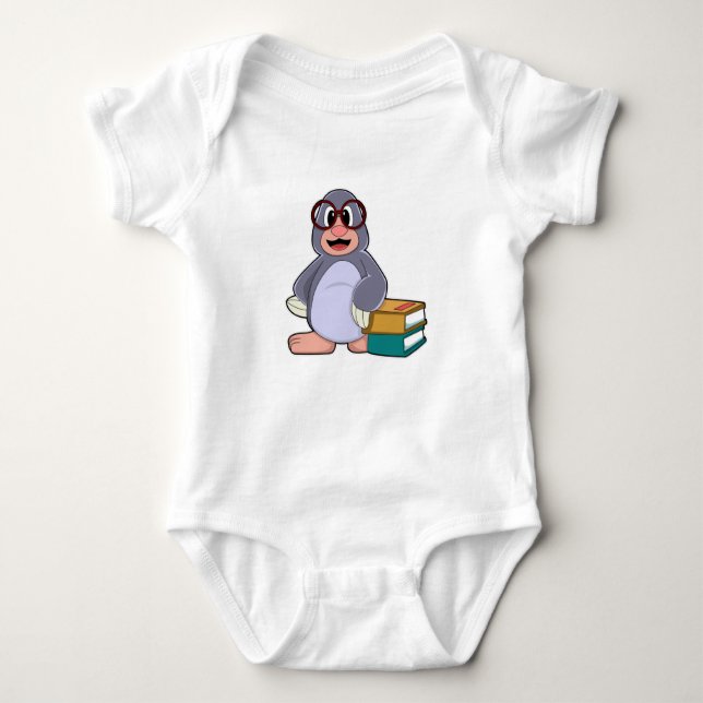 Mole with Glasses & Books Baby Bodysuit (Front)