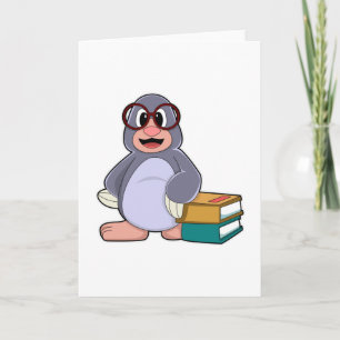 Mole with Glasses & Books Card