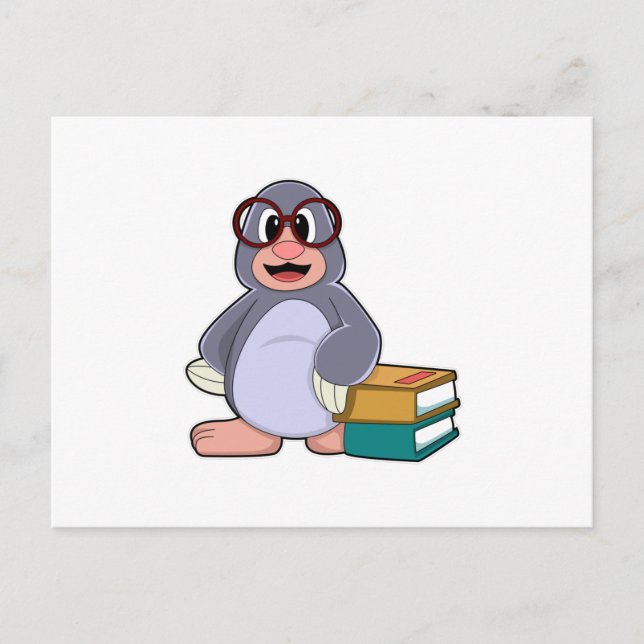 Mole with Glasses & Books Postcard (Front)