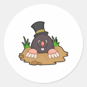 Mole with Molehill & Hat Classic Round Sticker
