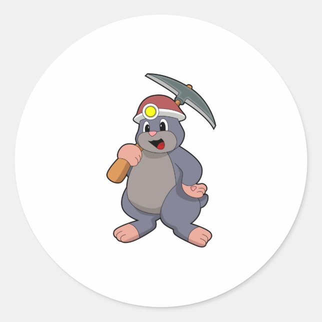 Mole with Pickaxe Classic Round Sticker (Front)