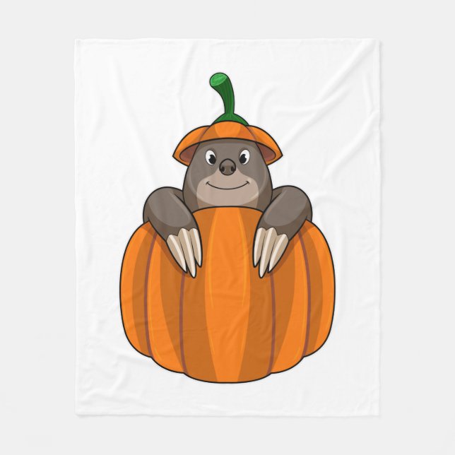 Mole with Pumpkin Fleece Blanket (Front)