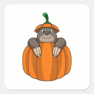 Mole with Pumpkin Square Sticker