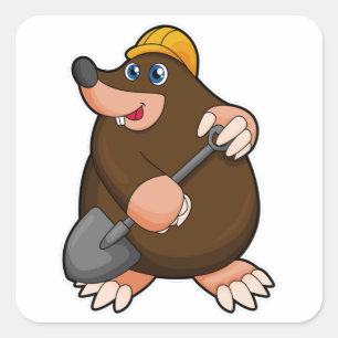 Mole with Shovel & Hard hat Square Sticker
