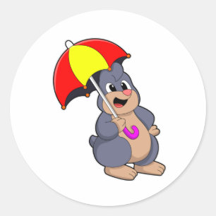 Mole with Umbrella Classic Round Sticker