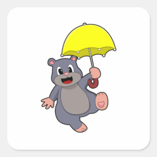 Mole with Umbrella Square Sticker