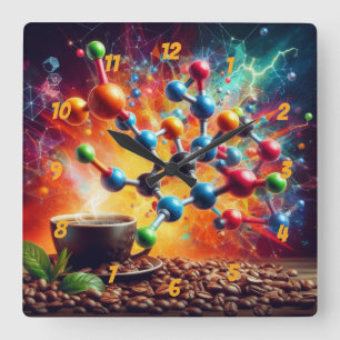 Molecular Caffeine Structure - Science Art Coffee Square Wall Clock