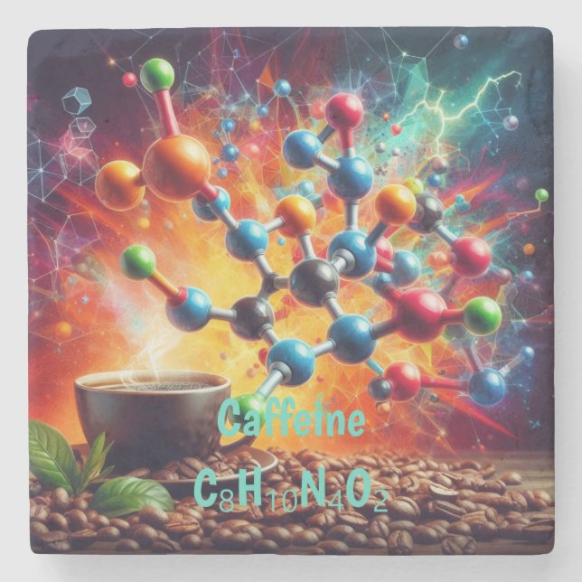 Molecular Caffeine Structure - Science Art Coffee Stone Coaster (Front)
