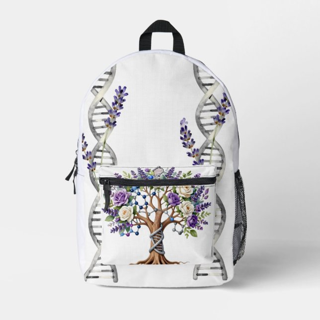 Molecular Tree of Life Chemistry and Biology Flora Printed Backpack (Front)