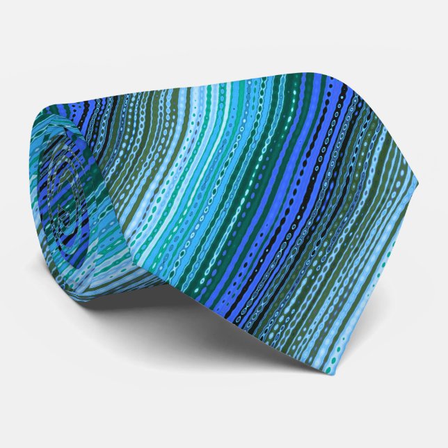 Molecule Variegated Striped Blue & Olive Two-sided Tie (Rolled)