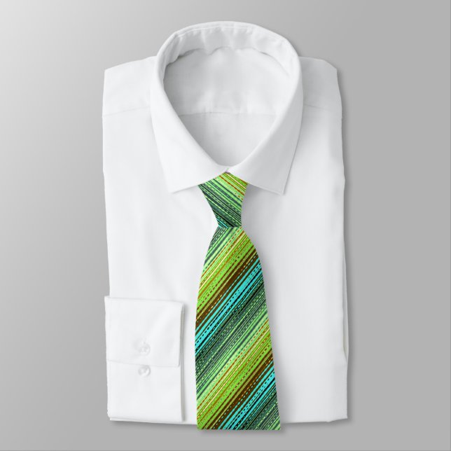Molecule Variegated Striped Turq & Lime Two-sided Tie (Tied)
