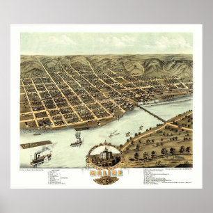 Moline, IL - Panoramic Map - 1869 Poster