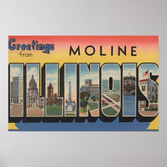 Moline, Illinois - Large Letter Scenes Poster (Front)