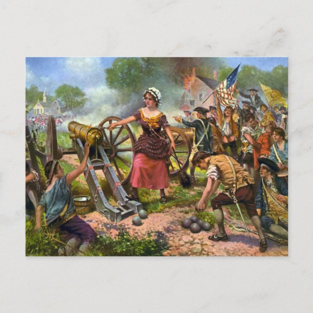 Molly Pitcher firing cannon at Battle of Monmouth Postcard (Front)