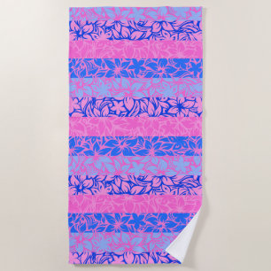 Moloaa Bay Hawaiian Hibiscus Striped - Pink Beach Towel