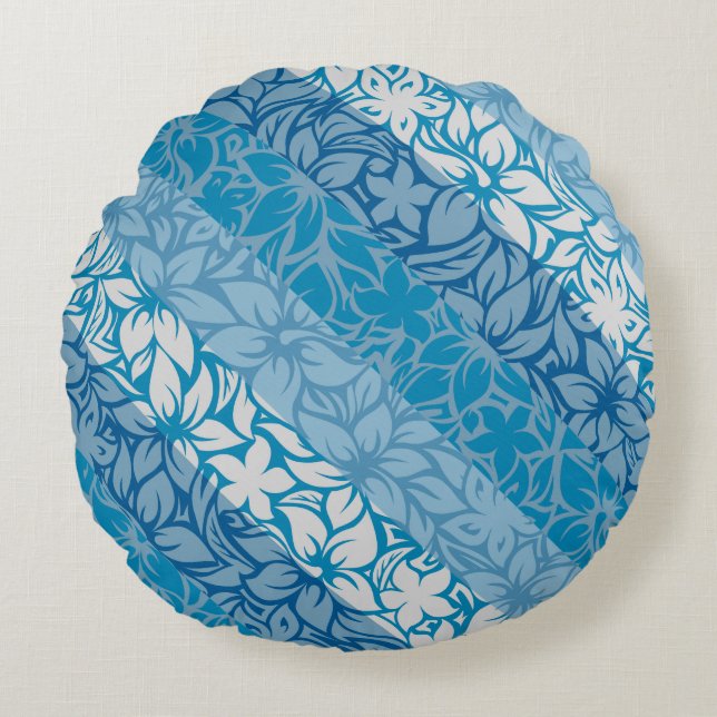 Moloaa Bay Hawaiian Hibiscus Striped Reversible Round Cushion (Front)