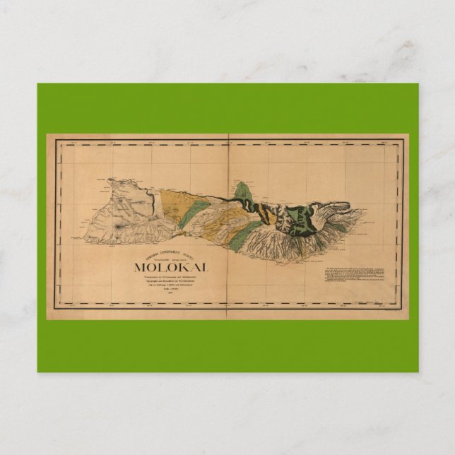 Molokai, 1897, Vintage Hawaii Map Postcard (Front)