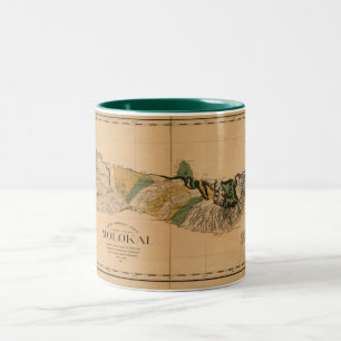 Molokai, 1897, Vintage Hawaii Map Two-Tone Coffee Mug