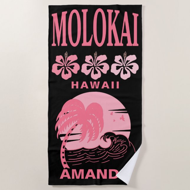 Molokai Hawaii Pink Beach Bachelorette Custom Beach Towel (Front)