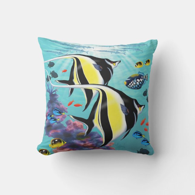 Molokini Cove Hawaiian Angel Fish Reversible Cushion (Front)