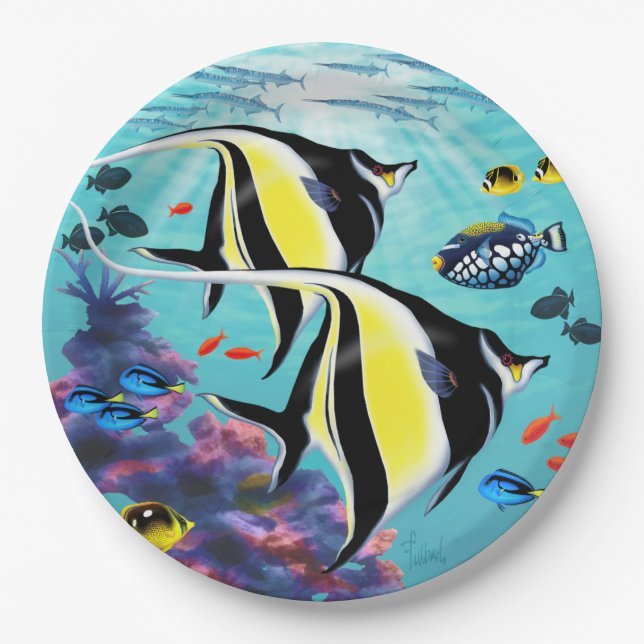 Molokini Cove Hawaiian Angel Fish Tropical Paper Plate (Front)