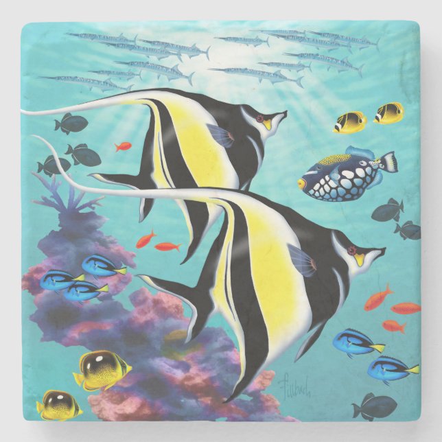 Molokini Cove Hawaiian Angel Fish Tropical Stone Coaster (Front)
