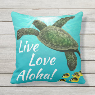 Molokini Cove Hawaiian Sea Turtle  Reversible Cushion