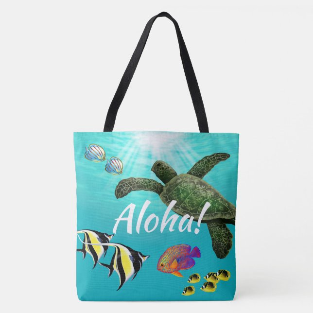 Molokini Cove Hawaiian Sea Turtle  Reversible Tote Bag (Front)