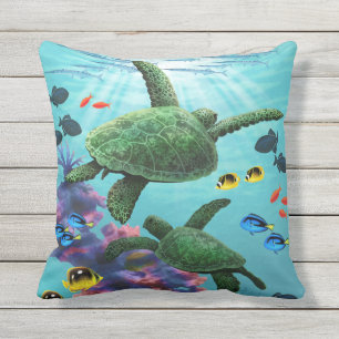 Molokini Cove Hawaiian Sea Turtles Reversible Cushion