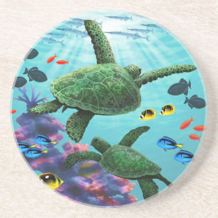 Molokini Cove Hawaiian Sea Turtles Tropical Coaster