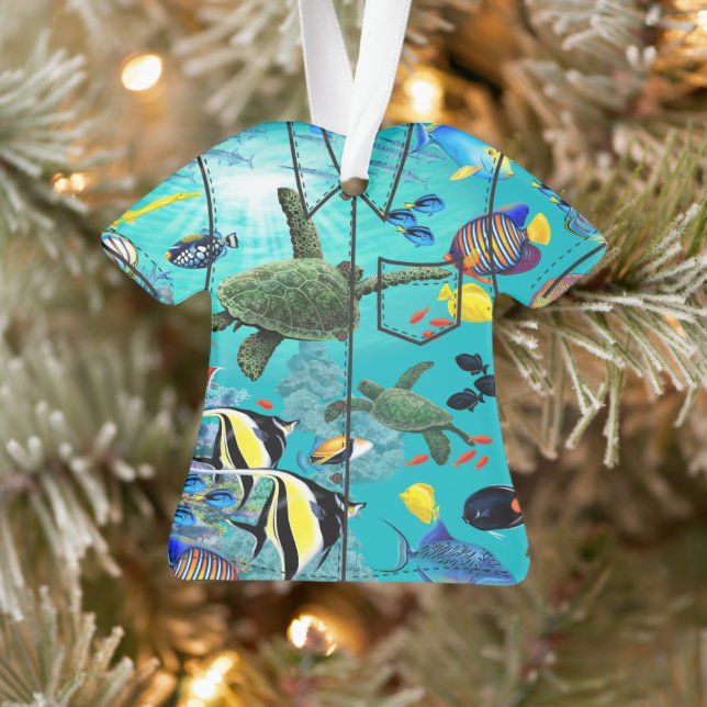Molokini Cove Hawaiian Tropical Fish Aloha Shirt Ornament (Tree)