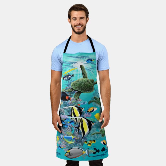 Molokini Cove Hawaiian Tropical Fish Illustration Apron (Worn)