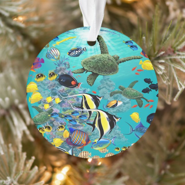Molokini Cove Hawaiian Tropical Fish Illustration  Ornament (Tree)