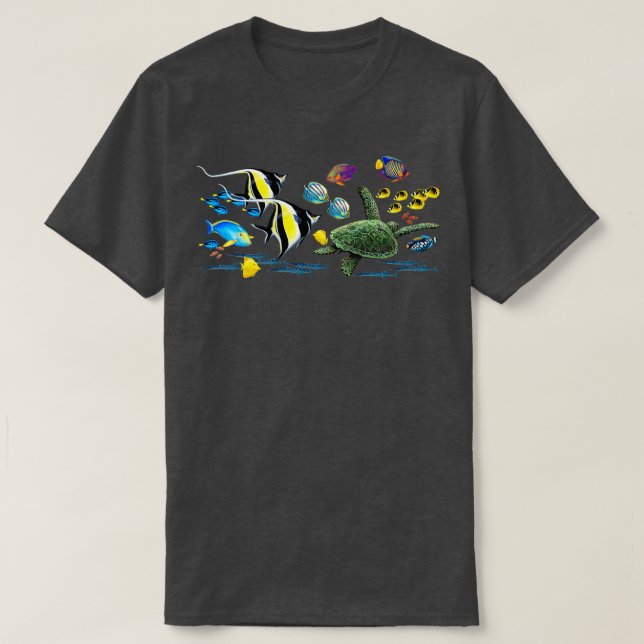 Molokini Cove Hawaiian Tropical Fish Illustration T-Shirt (Design Front)