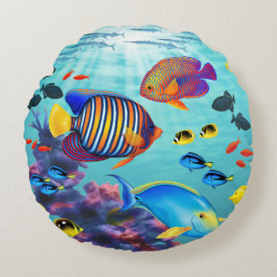 Molokini Cove Hawaiian Tropical Fish Reversible Round Cushion