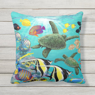 Molokini Cove Hawaiian Tropical Fish Sea Turtle Cushion