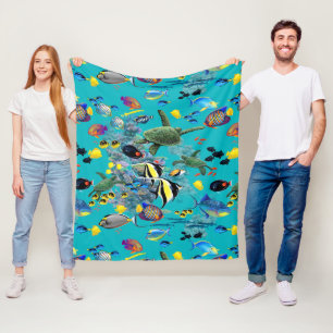 Molokini Cove Hawaiian Tropical Fish Sea Turtle Fleece Blanket
