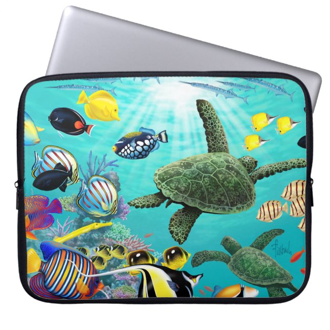 Molokini Cove Hawaiian Tropical Fish Sea Turtle Laptop Sleeve (Front)