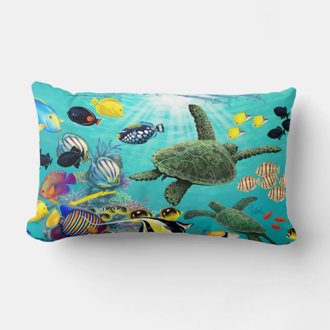 Molokini Cove Hawaiian Tropical Fish Sea Turtle Lumbar Cushion (Front)