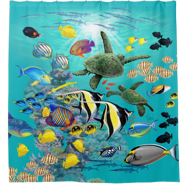 Molokini Cove Hawaiian Tropical Fish Sea Turtle Shower Curtain (Front)