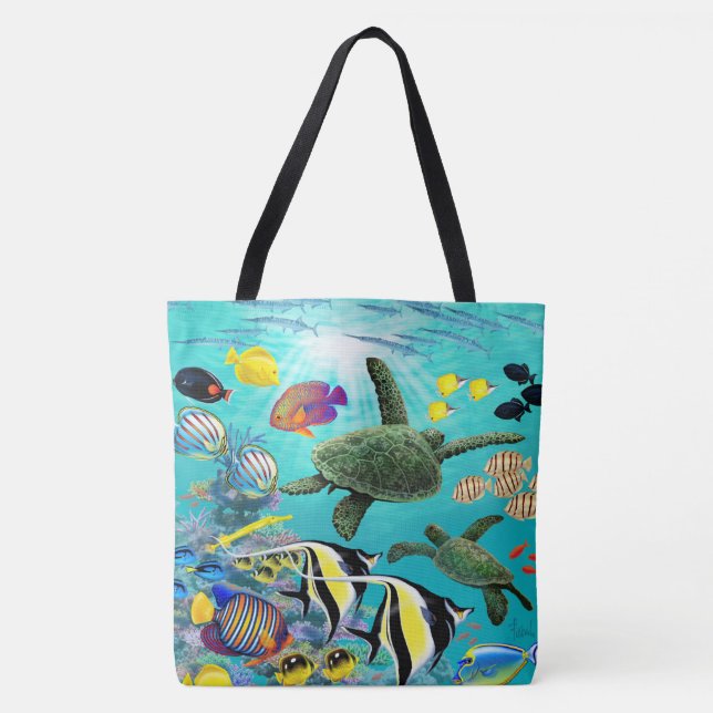 Molokini Cove Hawaiian Tropical Fish Sea Turtle Tote Bag (Front)