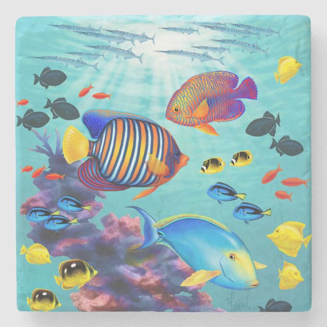 Molokini Cove Hawaiian Tropical Fish Stone Coaster (Front)
