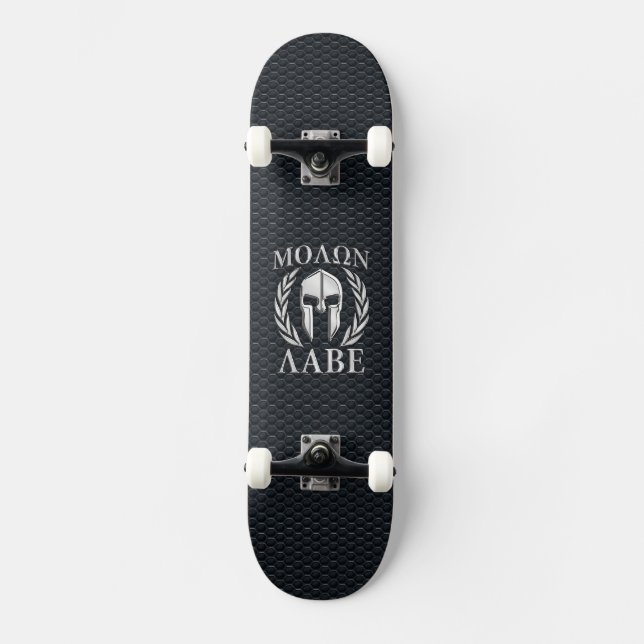 Molon Labe Chrome Like Spartan Helmet on Grille Skateboard (Front)