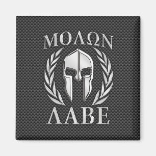 Molon Labe Chrome Spartan Helmet on Carbon Fibre Magnet
