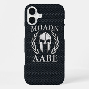 Molon Labe Chrome Spartan Helmet on Grille iPhone 16 Plus Case